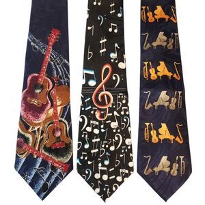 Music Notes Musical Instruments Guitar Ties #18B - Lot of 3 Novelty Neckties NWT